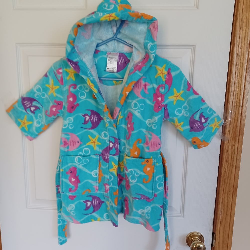 ST EVE TODDLER BLUE HOODED COTTON SWIM BATHROBE XS SIZE 3 4 - Picture 5 of 9